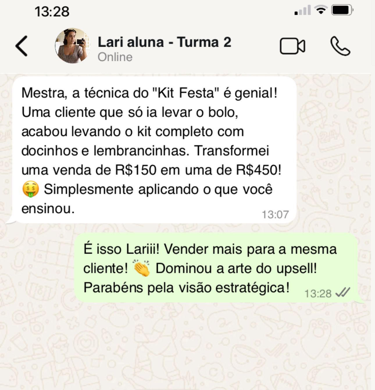 Print de depoimento de aluna no WhatsApp 2